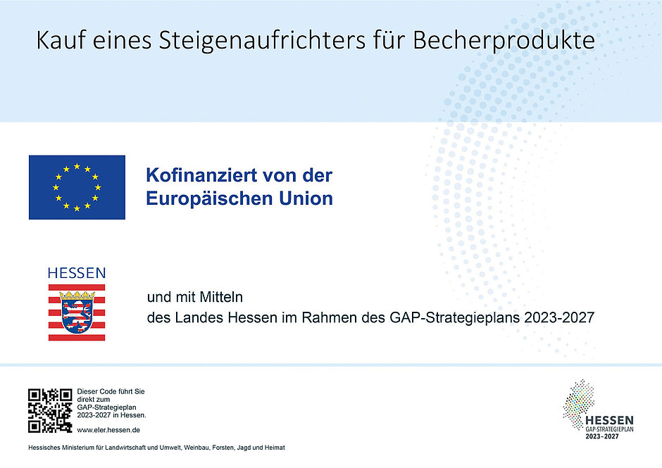 Förderungsschild Kauf eines Steigenaufrichters für Becherprodukte